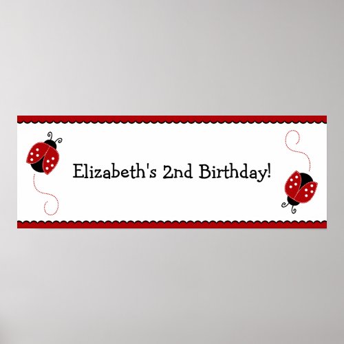 Red and Black Ladybug Birthday Banner Poster