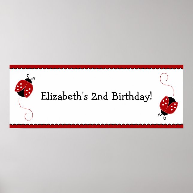 Red and Black Ladybug Birthday Banner Poster (Front)