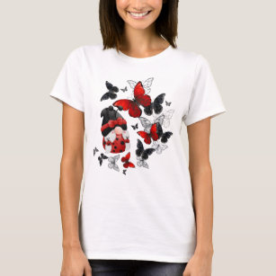 Red and Black Ladybug Gnome with Butterflies T-Shirt