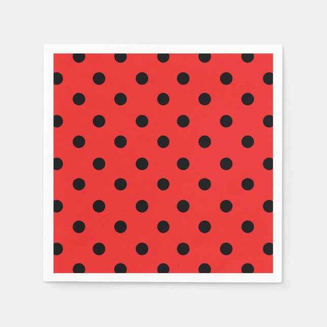 Red and Black Ladybug Pattern Birthday Party Napkins (Front)