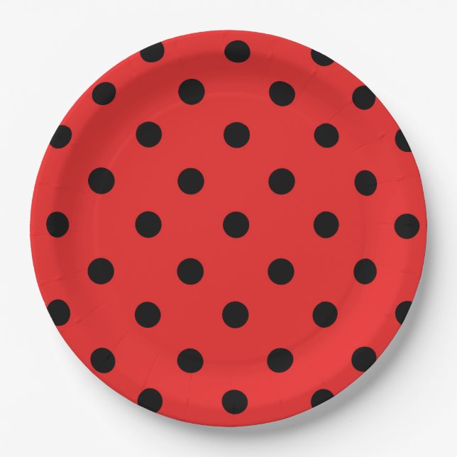 Red and Black Ladybug Pattern Birthday Party Paper Plates (Front)