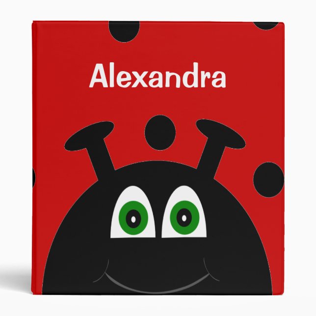 Red and Black Ladybug Personalized School 3 Ring Binder (Front)