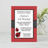 Red and Black Ladybug Striped Dots Birthday Party Invitation (Standing Front)