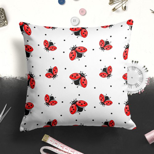 Red and Black Ladybugs Insect  Bug Throw Pillow 