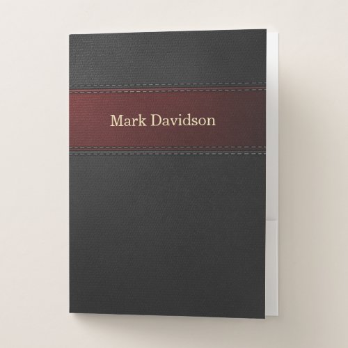 Red and Black Leather Look Custom Pocket Folder