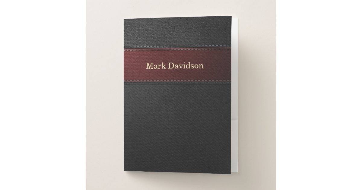 Red and Black Leather Look Custom Pocket Folder | Zazzle