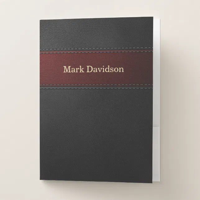 Red and Black Leather Look Custom Pocket Folder | Zazzle