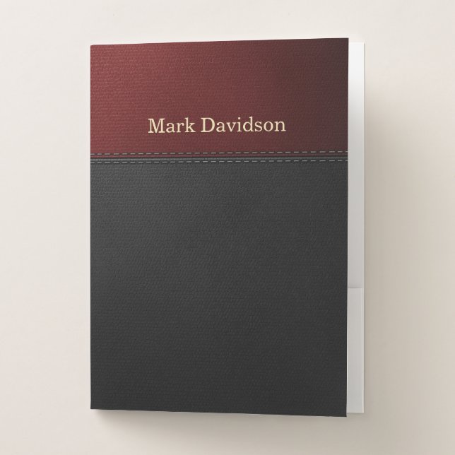 Red and Black Leather Look Custom Pocket Folder (Front)
