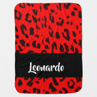 Red and black leopard print baby blanket