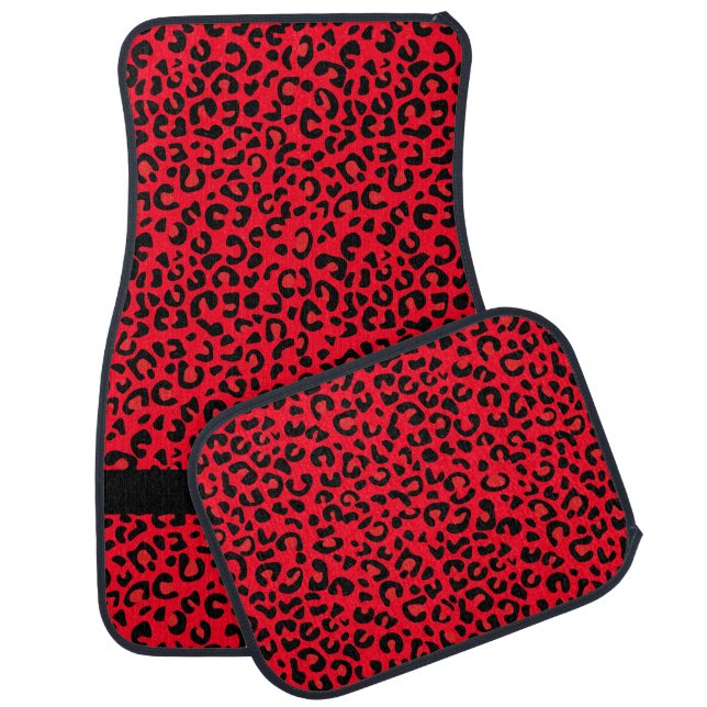 Red and Black Leopard Print | Monogram Car Floor Mat (Set)