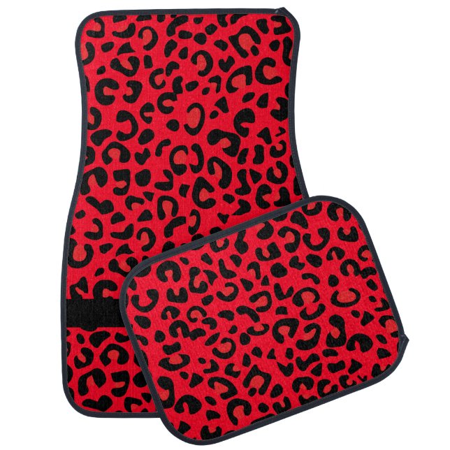 Red and Black Leopard Print | Monogram Car Mat (Set)