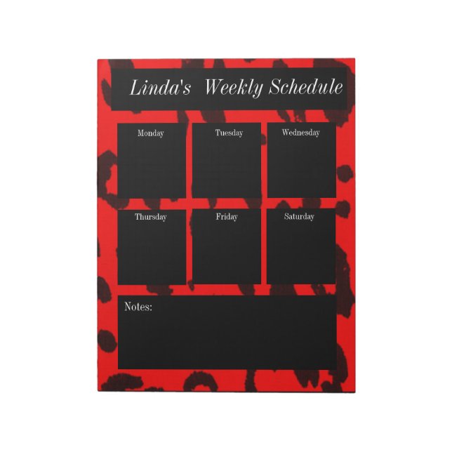 Red and black leopard print weekly schedule notes (Rotated)