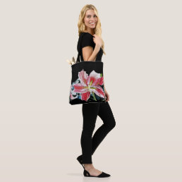 Red and Black lily flowers floral Pretty Tote Bag