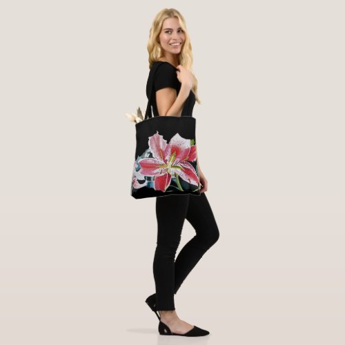 Red and Black lily flowers floral Pretty Tote Bag