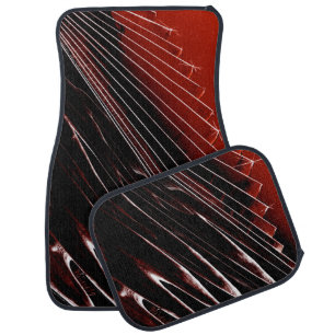 Red and black lined car floor mat