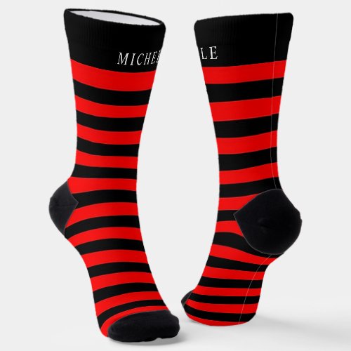 Red and Black Lines  Striped Custom Name  Socks