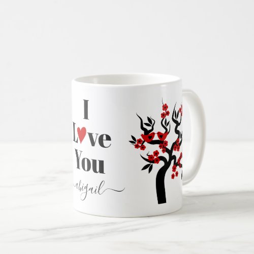 Red and black Love birds cherry tree with blossoms Coffee Mug