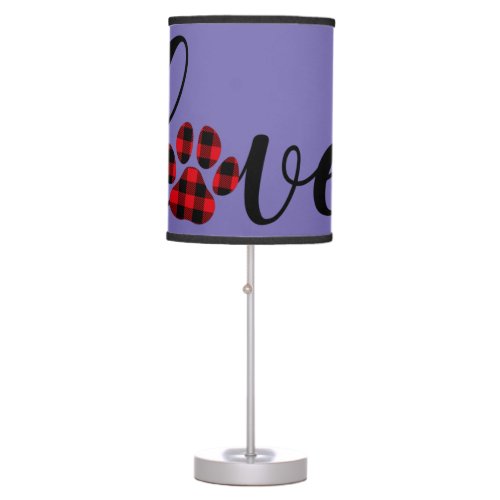 Red And Black Love Pawprint Fancy Purple Table Lamp