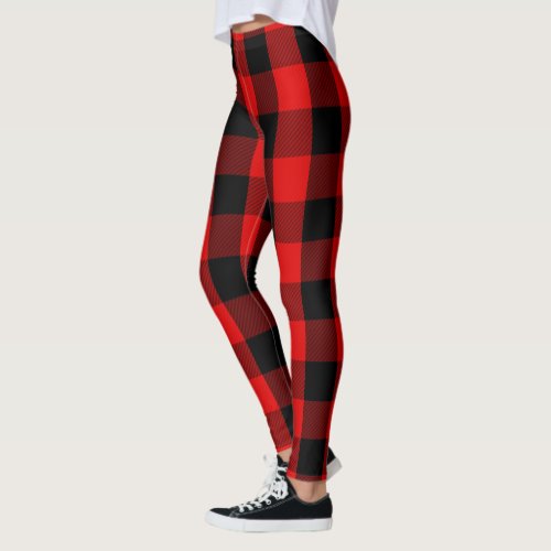Red and Black Lumberjack Flannel Plaid Pattern Leggings