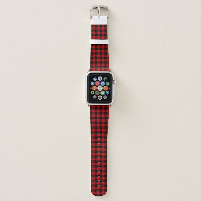Red and Black Lumberjack Plaid Apple Watch Band (Front)