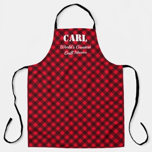 Red and black lumberjack plaid BBQ apron for men