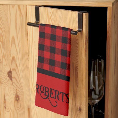 Red and Black Lumberjack Plaid Personalized Kitchen Towel