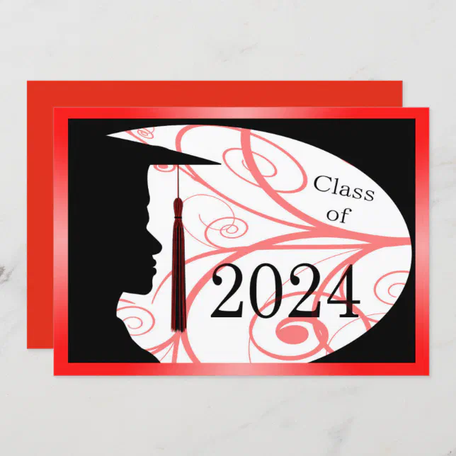 Red And Black Man Silhouette 2024 Graduation Party Invitation 