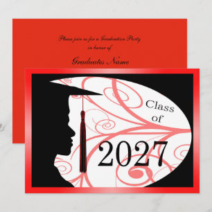Red and Black Man Silhouette 2027 Graduation Party Invitation