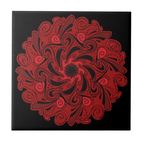 Red and Black Mandala Ceramic Tile
