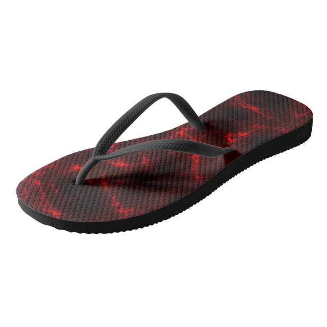 Red and Black Marble Swirl Abstract Flip Flops (Angled)