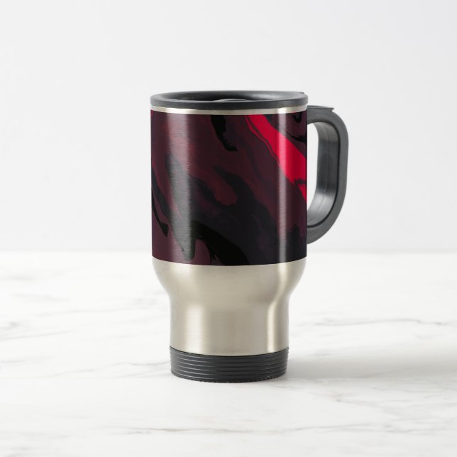 Red and Black Marble Swirl Travel Mug (Front Right)