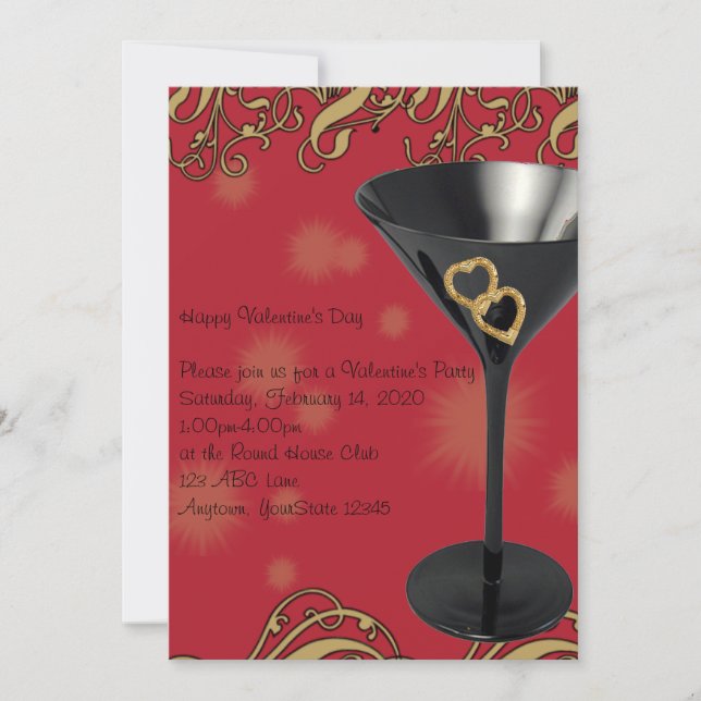 Red and Black Martini Valentine Party Invitation (Front)