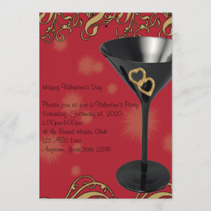 Red and Black Martini Valentine Party Invitation
