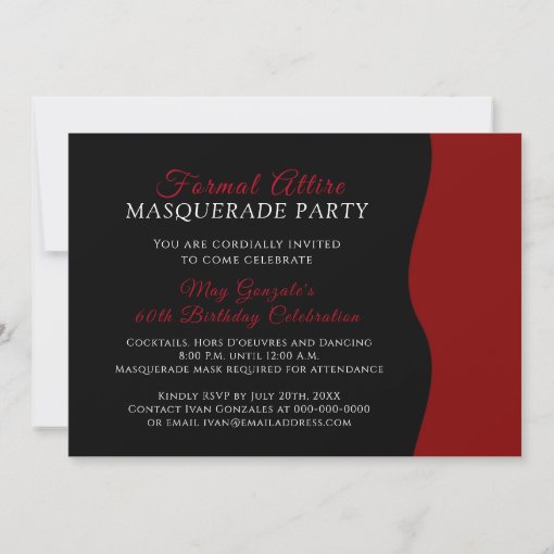 Red and Black Masquerade Party Invitation | Zazzle