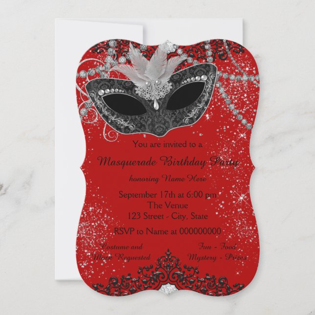 Red and Black Masquerade Party Invitation (Front)