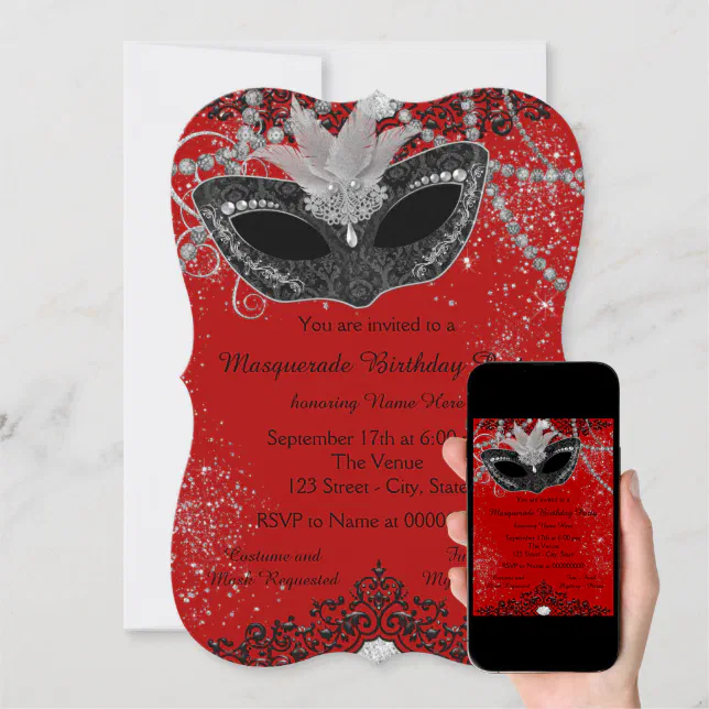 Red and Black Masquerade Party Invitation | Zazzle