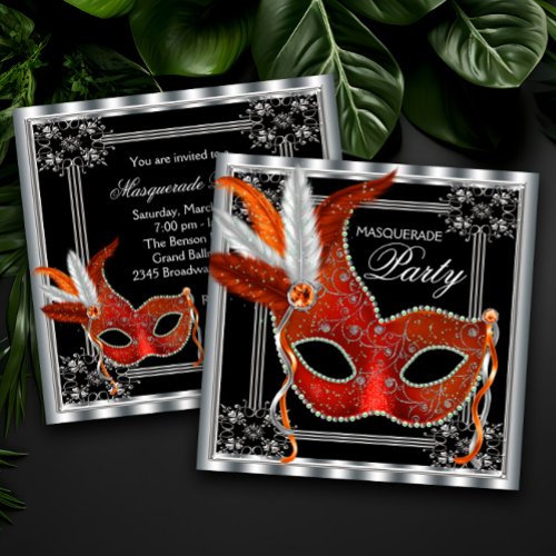 Red and Black Masquerade Party Invitation