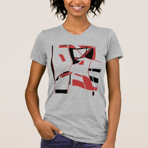Red and Black Melange of Abstract Shapes Design T_Shirt