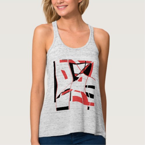 Red and Black Melange of Abstract Shapes Design Tank Top
