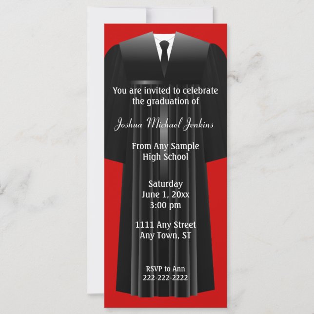 Red and Black Mens Graduation Invitation (Front)