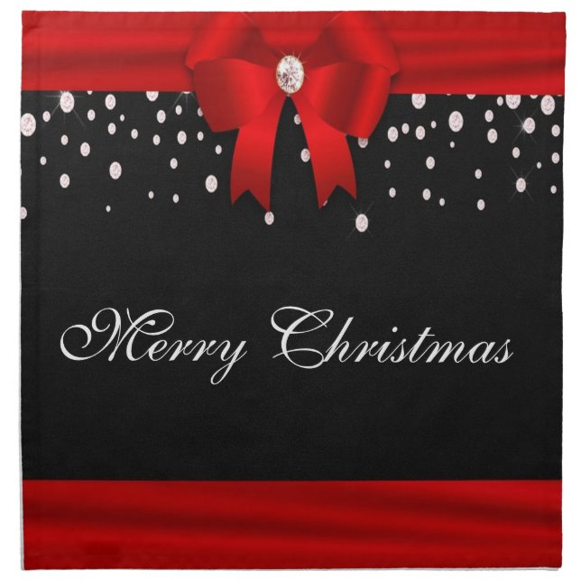 Red and Black Merry Christmas Cloth Napkin (Front)