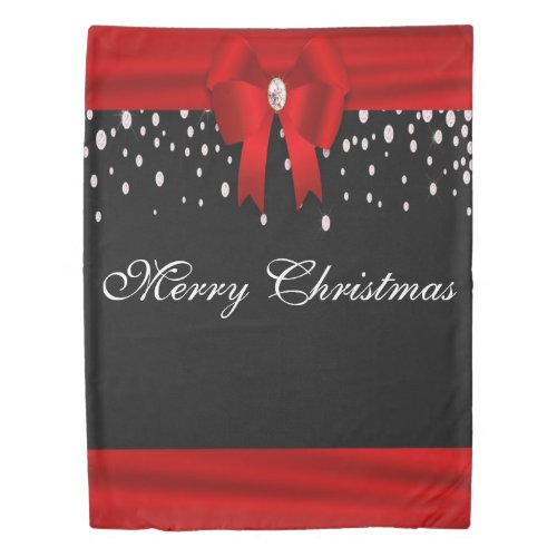 Red and Black Merry Christmas Duvet Cover