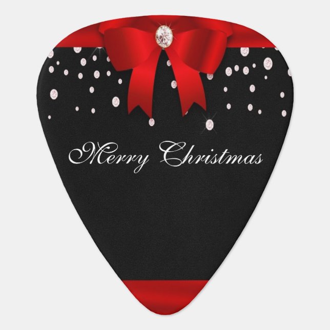 Red and Black Merry Christmas Guitar Pick (Front)