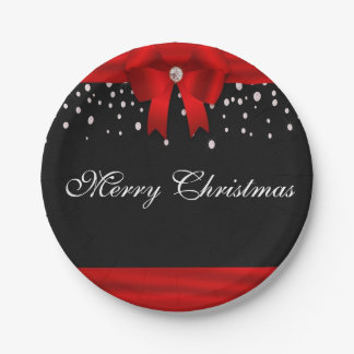 Red and Black Merry Christmas Paper Plates