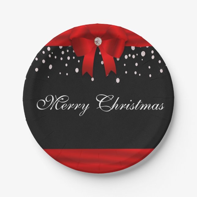 Red and Black Merry Christmas Paper Plates (Front)