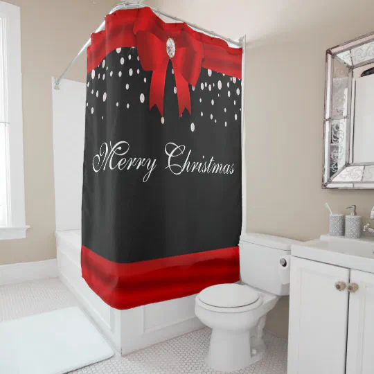 Happy Holidays Cute Penguin with Christmas Hat Shower Curtain Liner Bathroom Mat 