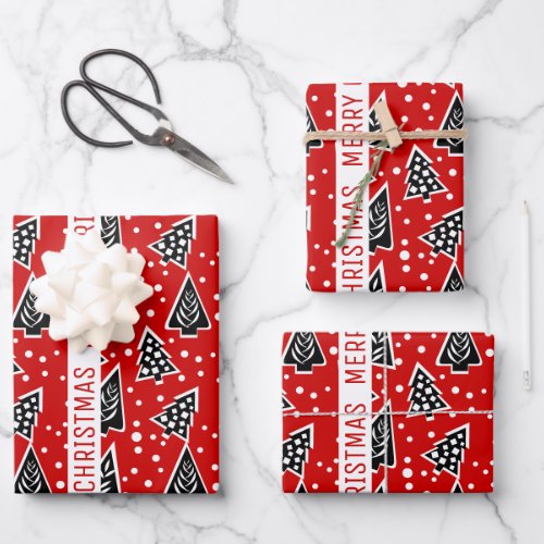 Red and black Merry Christmas trees holiday Wrapping Paper Sheets