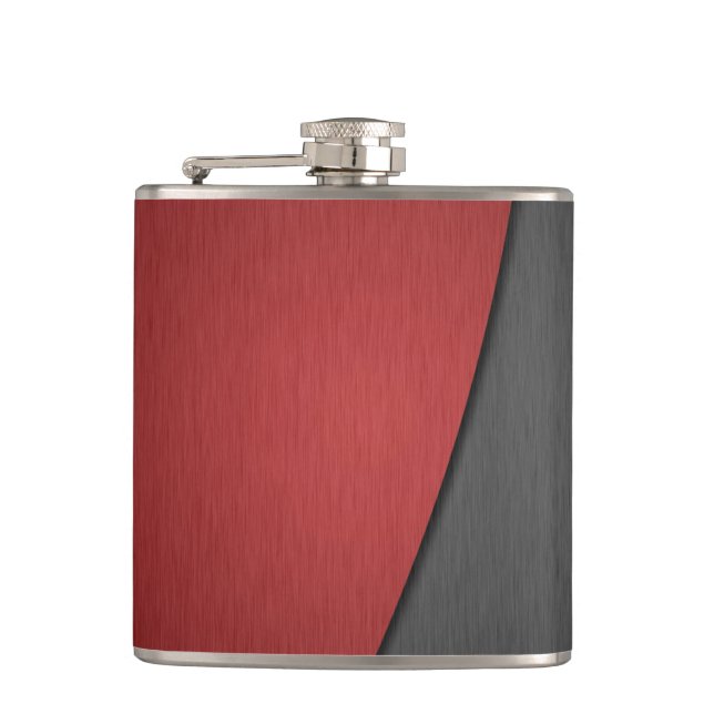 Red and Black Metallic Steel Metal Flask (Front)
