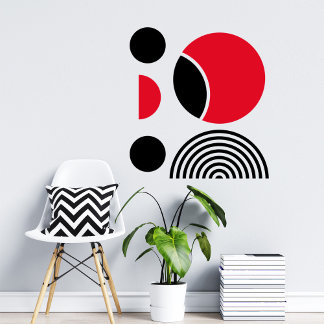 Red and Black Mid Century Modern Geometric Art Wall Decal