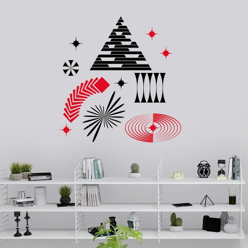 Red and Black Mid Century Modern Geometric Wall Decal